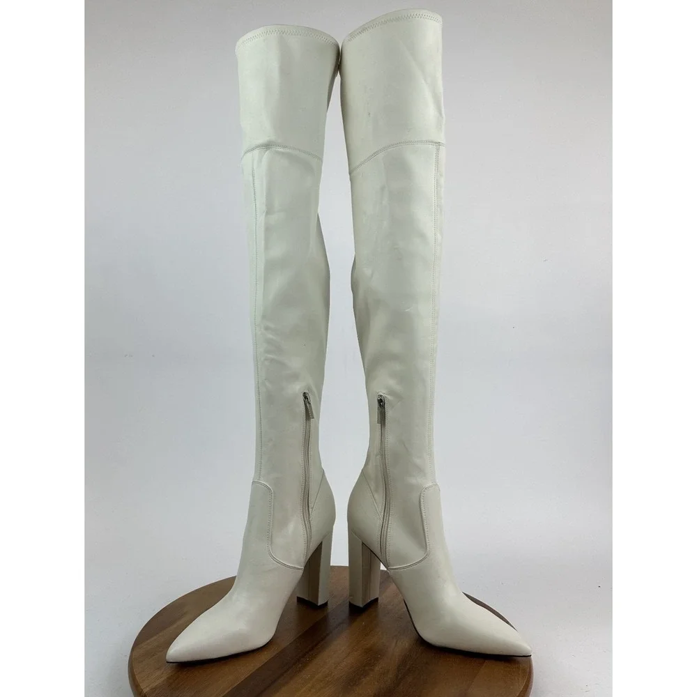 New Womens Marc Fisher LTD Garalyn Ivory Faux Leather Over The Knee Boots Sz 10‎